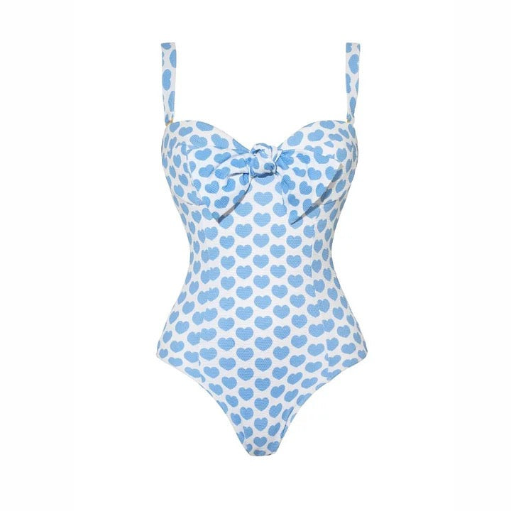 Blue Heart High-Waist Push-Up Bikini & Flowy Sarong Set
