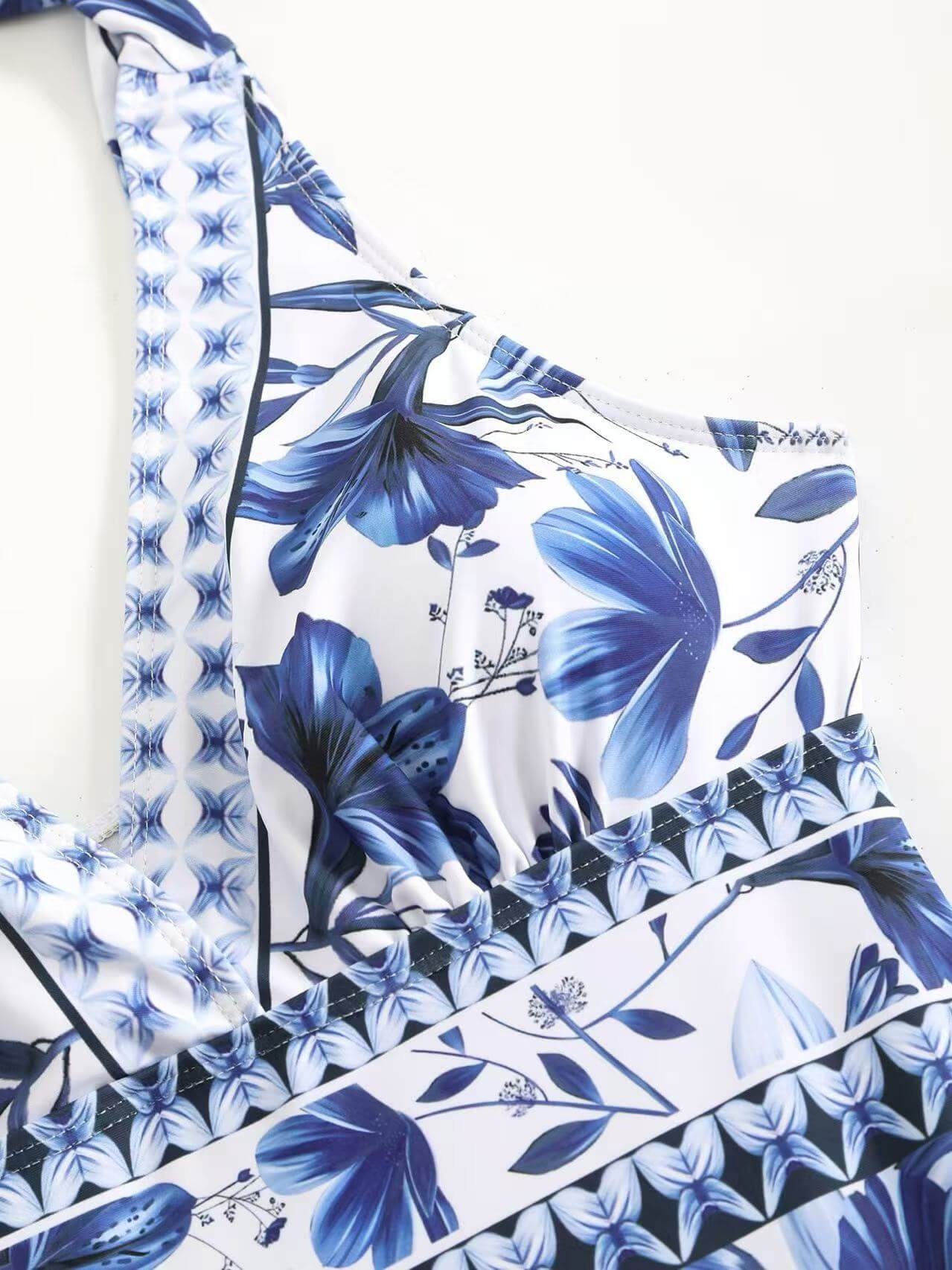 Floral Halter Deep V One-Piece Swimsuit & Matching Sarong Set