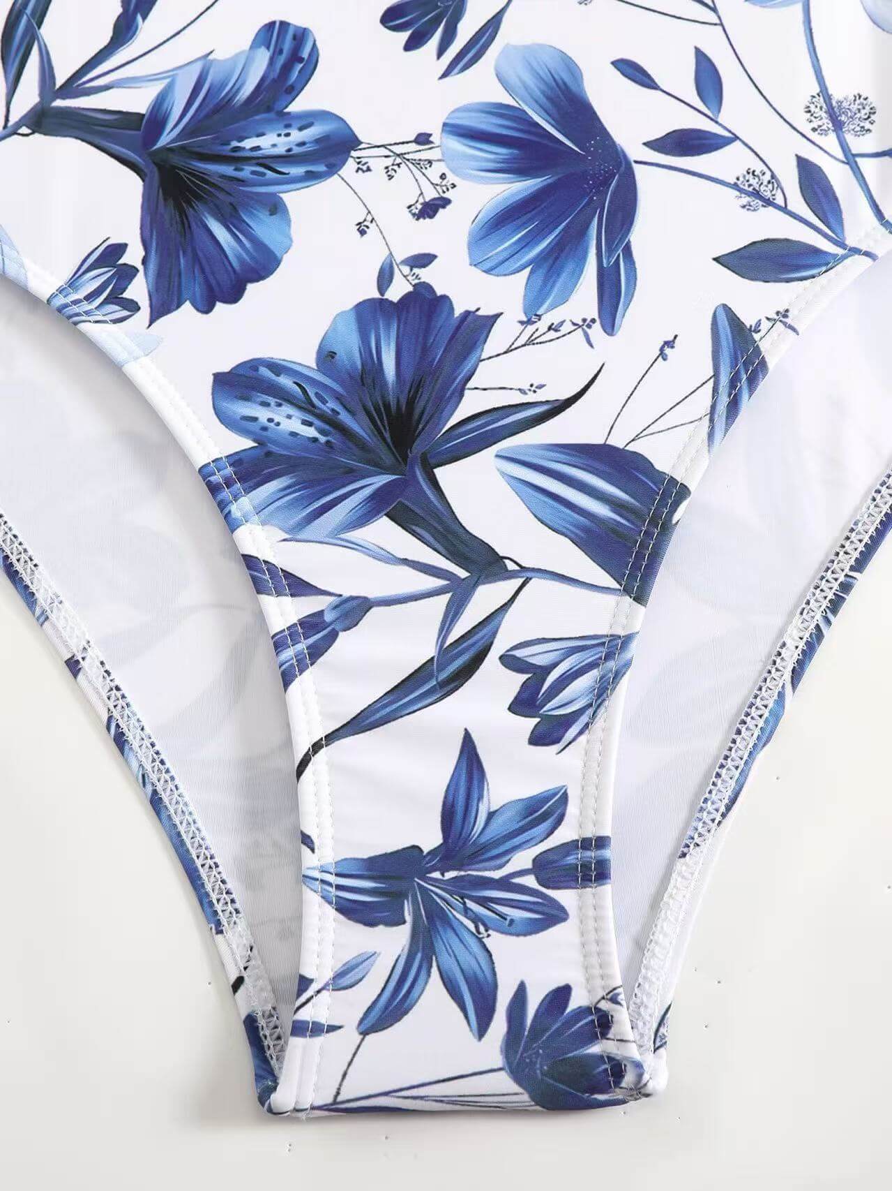 Floral Halter Deep V One-Piece Swimsuit & Matching Sarong Set
