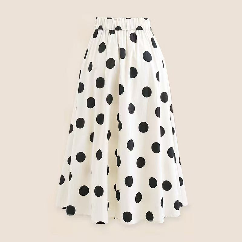 Vintage Polka Dot One Piece Swimsuit & Matching Sarong Skirt Set
