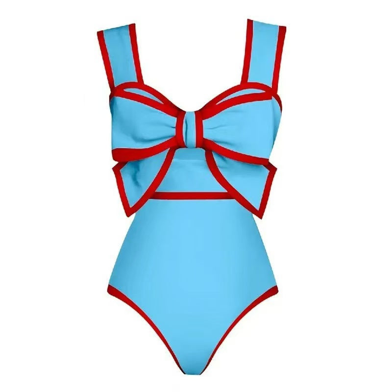 Vintage Polka Dot One Piece Swimsuit & Matching Sarong Skirt Set