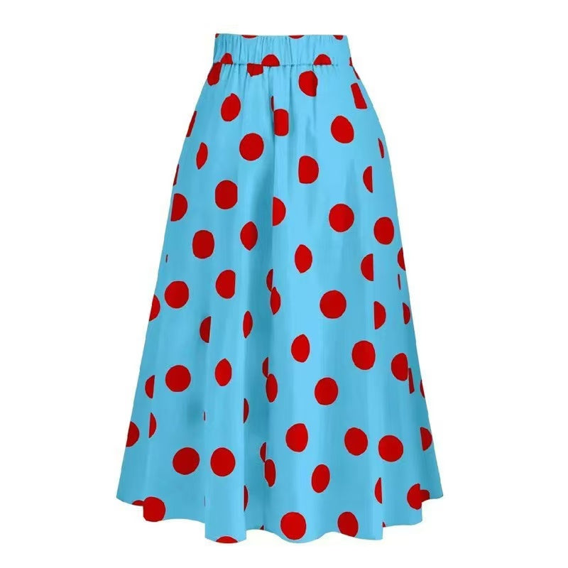 Vintage Polka Dot One Piece Swimsuit & Matching Sarong Skirt Set