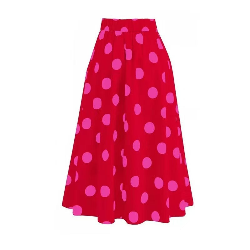 Vintage Polka Dot One Piece Swimsuit & Matching Sarong Skirt Set