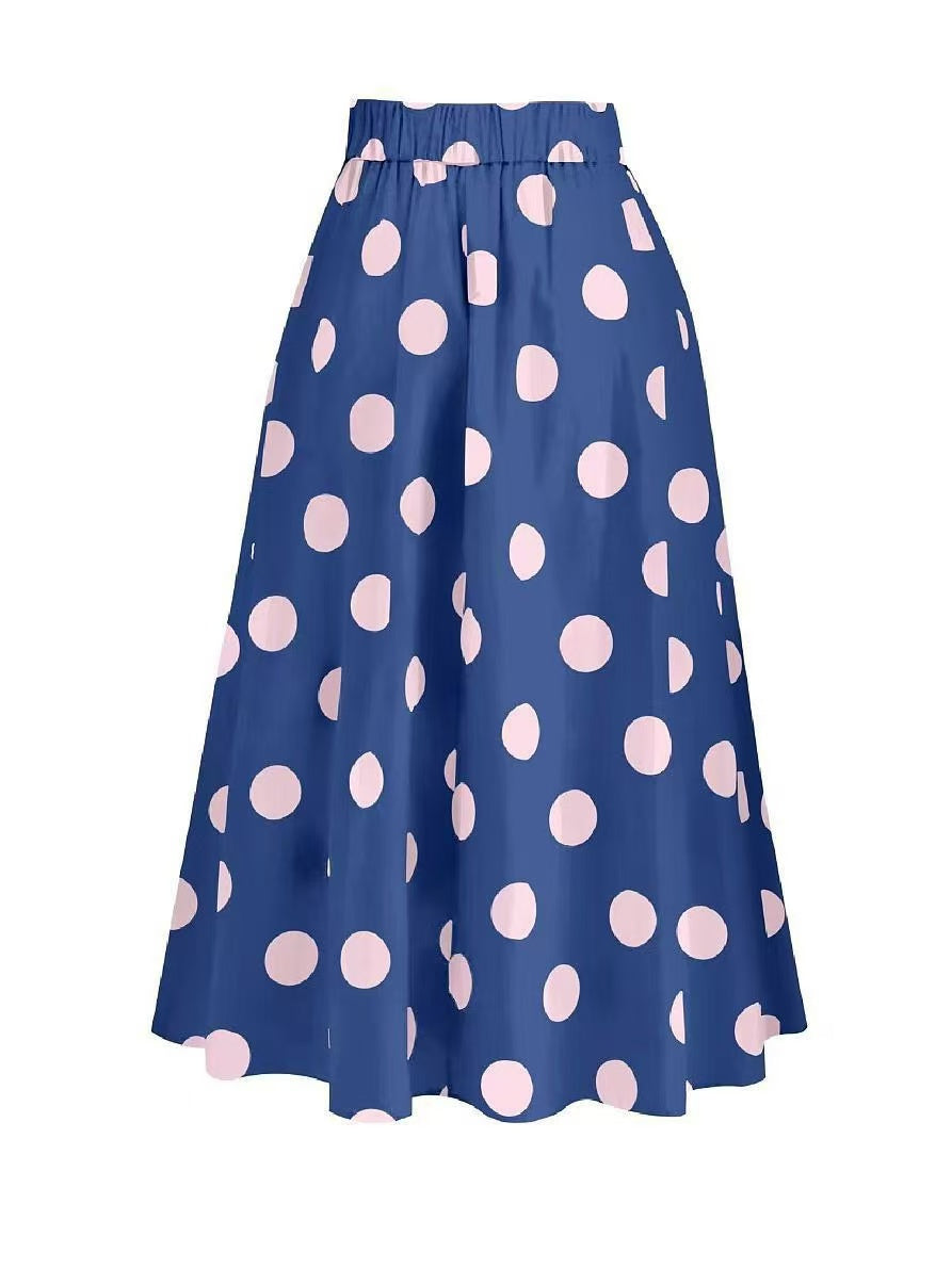 Vintage Polka Dot One Piece Swimsuit & Matching Sarong Skirt Set
