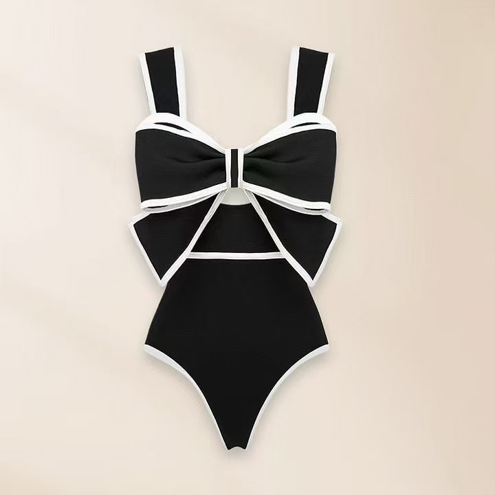 Vintage Polka Dot One Piece Swimsuit & Matching Sarong Skirt Set