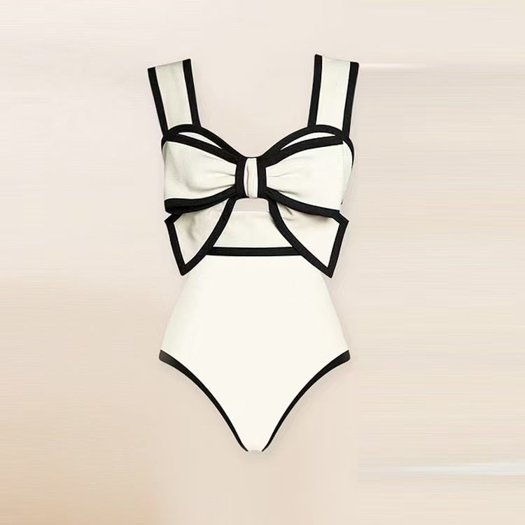 Vintage Polka Dot One Piece Swimsuit & Matching Sarong Skirt Set