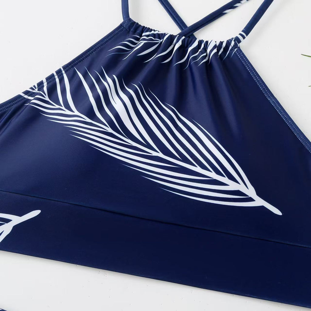 Leaf Print Halter Bikini & Matching Sarong Skirt Set