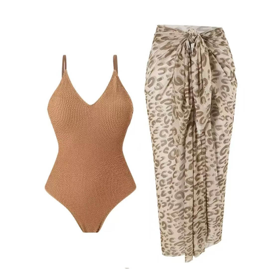 Desert Muse Textured One-Piece Swimsuit & Ruched Sarong Set