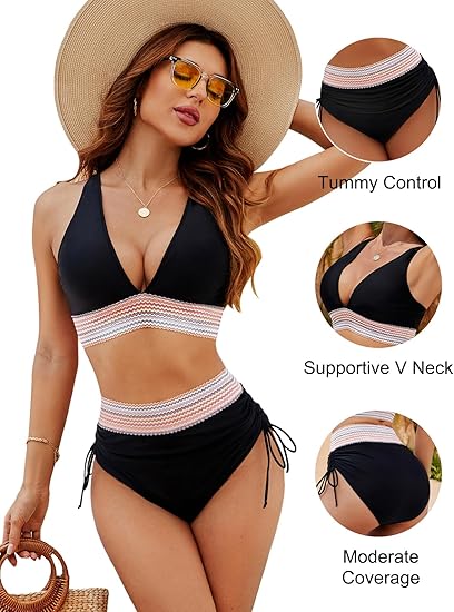 High‑Waisted Drawstring Bikini Bottom, Side Tie Tummy Control